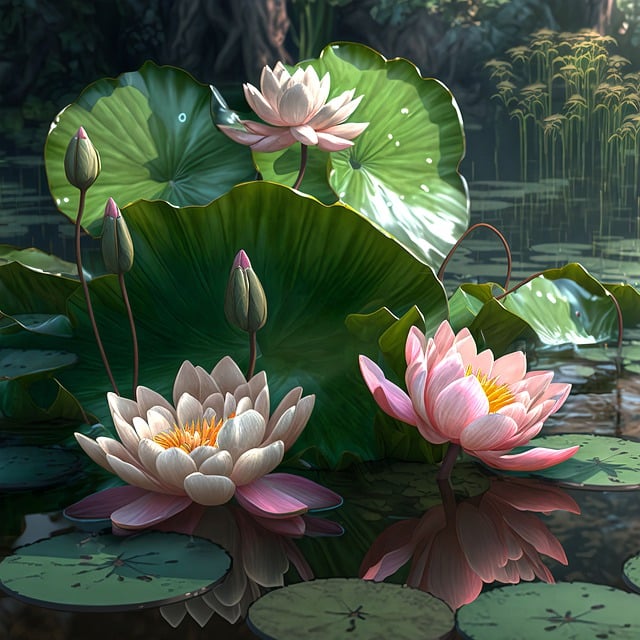 3 lotus fleuris sur l'eau